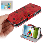 Custodia in Ecopelle Rossa Primule + Card x Samsung i9505 / i9500 / Galaxy S4 / SIV
