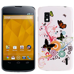 Custodia in PVC Bianco Farfalla x LG Nexus 4 / E960