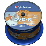 50 DVD-R 16x Full Printable NO ID Verbatim Supporto Vergine